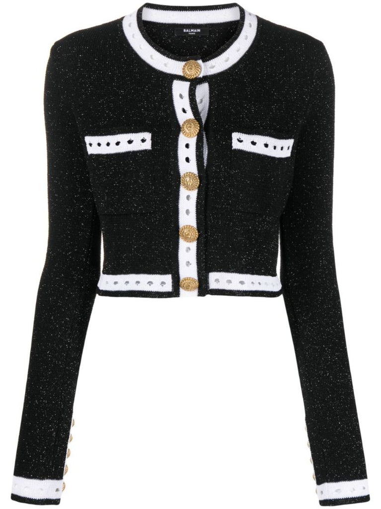 Black Embellished-knit Cropped Cardigan