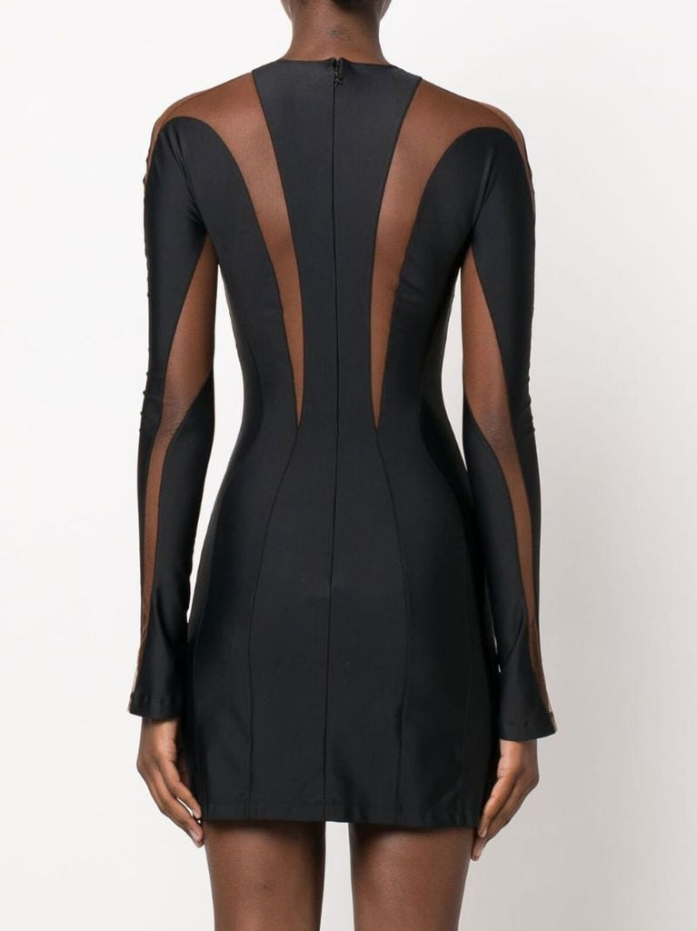 Black Sheer Panelled Mini Dress