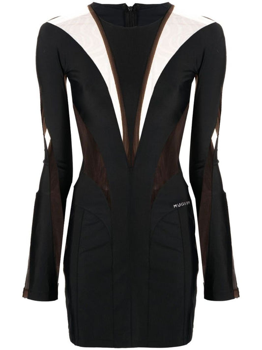 Black Sheer Panelled Mini Dress