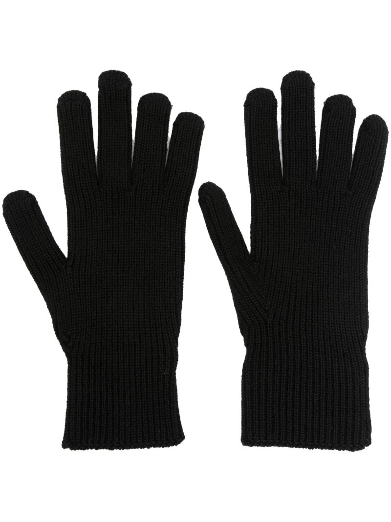 Black Logo-patch Virgin-wool Gloves