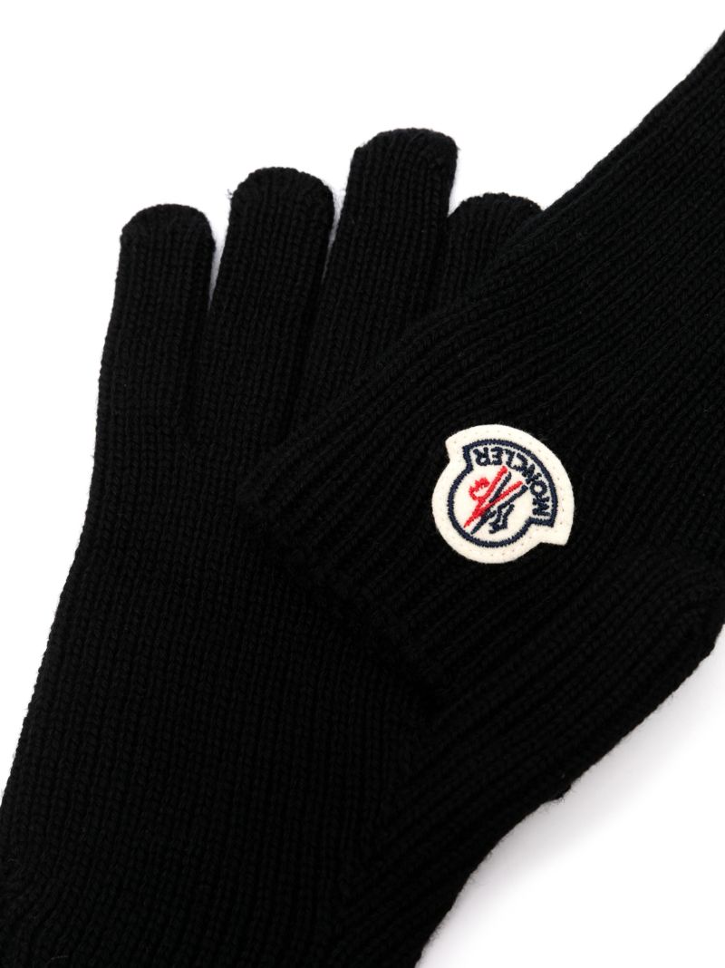 Black Logo-patch Virgin-wool Gloves