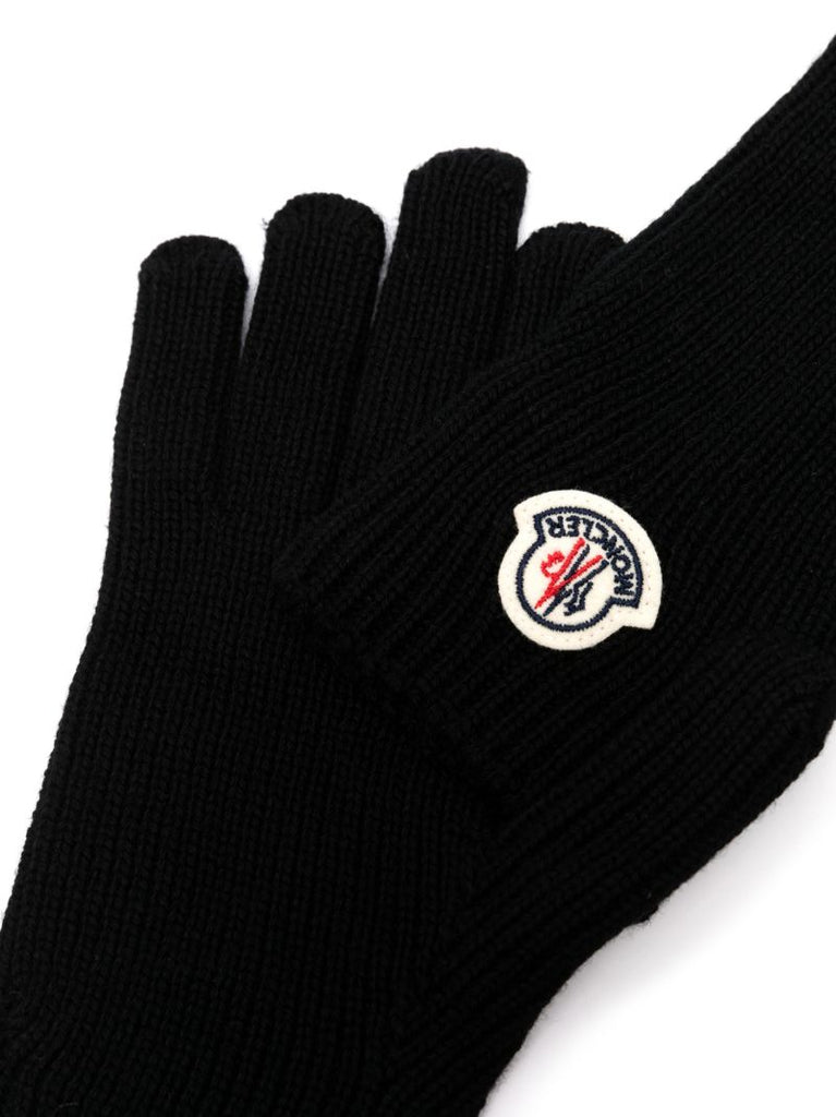 Black Logo-patch Virgin-wool Gloves