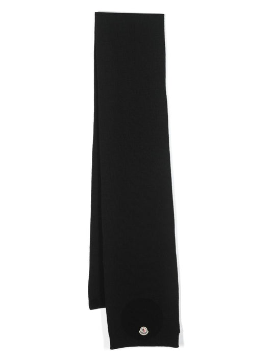 Black Logo Patch Virgin-wool Scarf