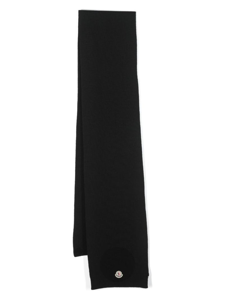 Black Logo Patch Virgin-wool Scarf