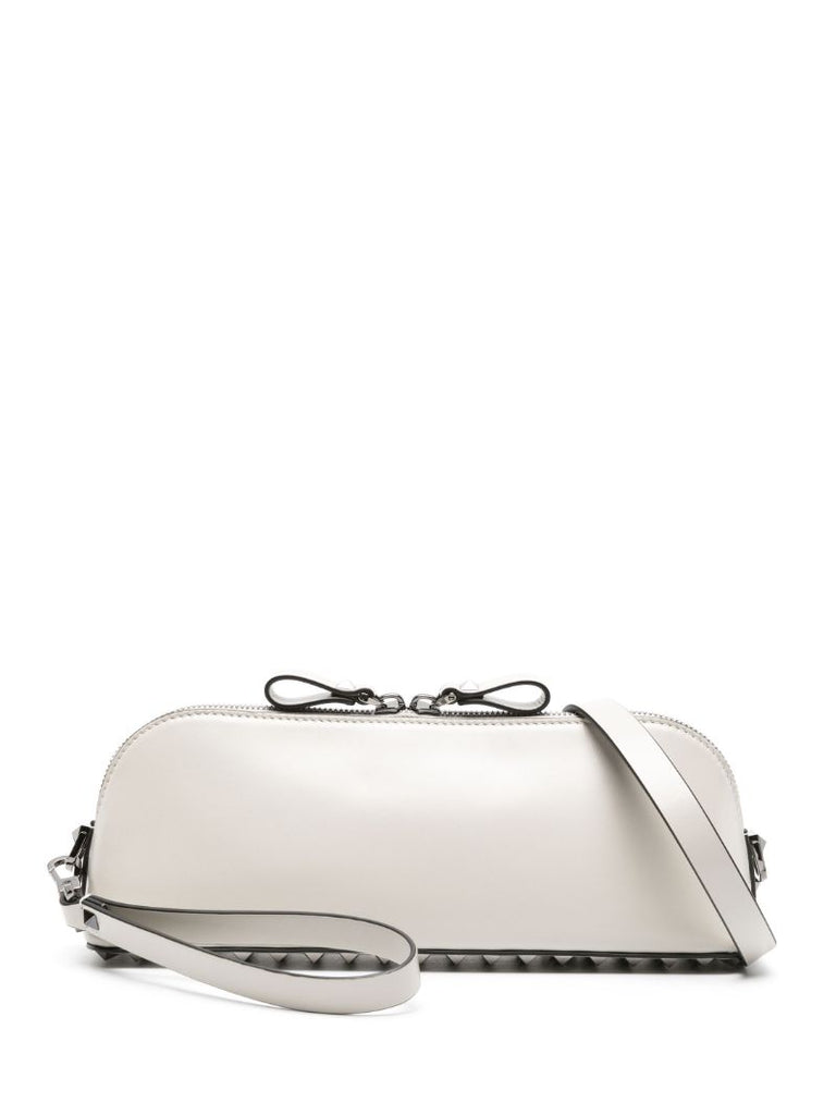 White Rockstud Leather Clutch Bag