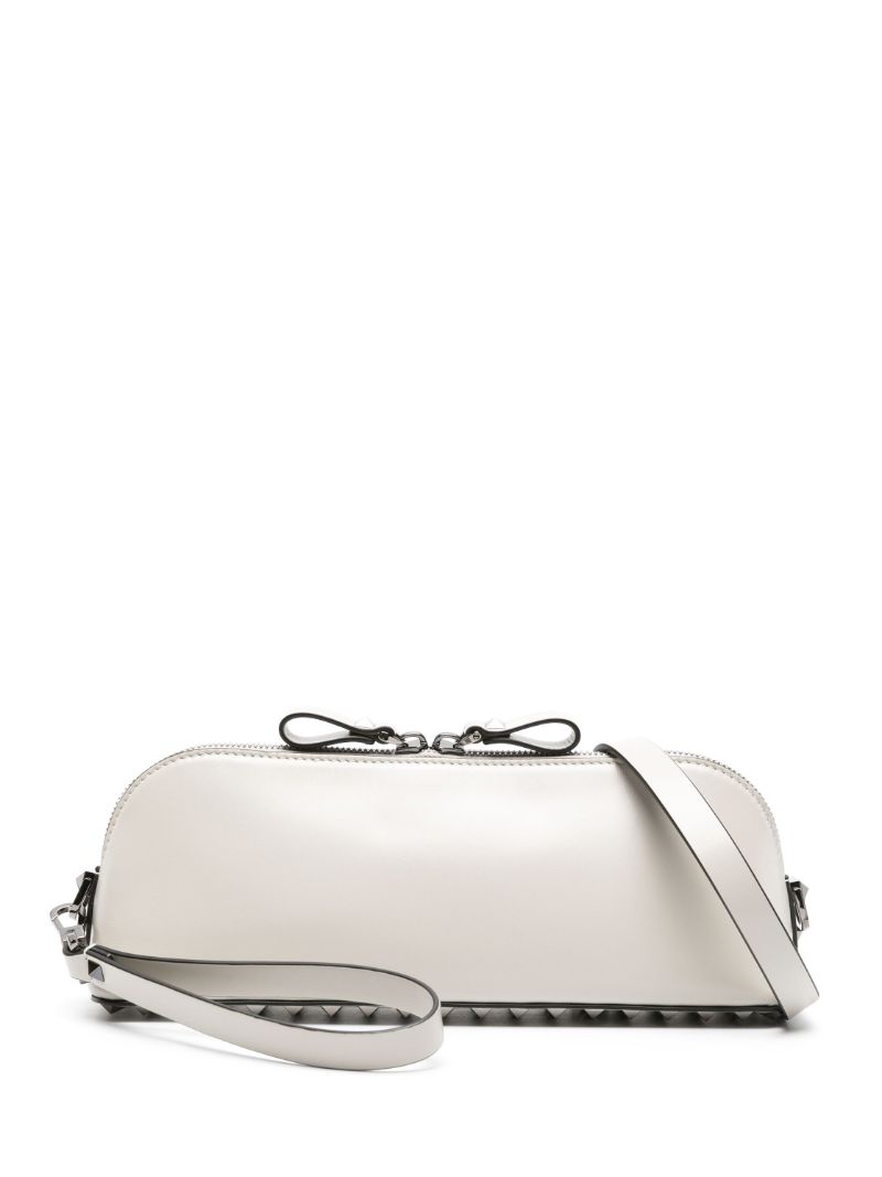 White Rockstud Leather Clutch Bag