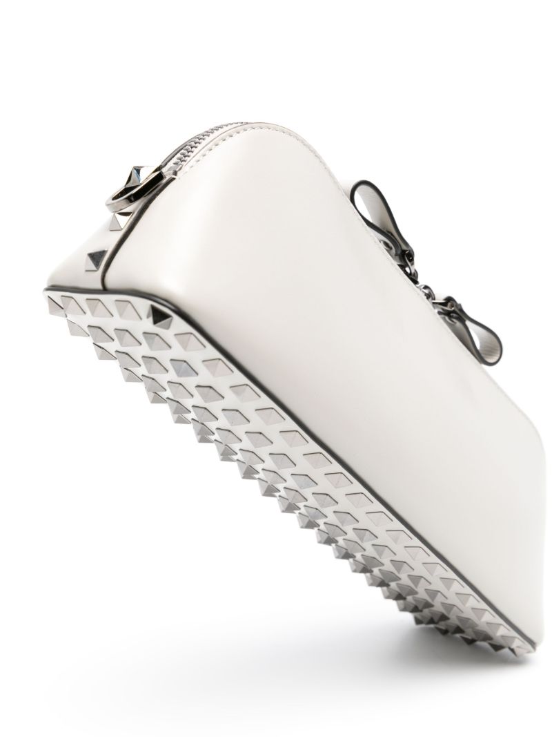 White Rockstud Leather Clutch Bag