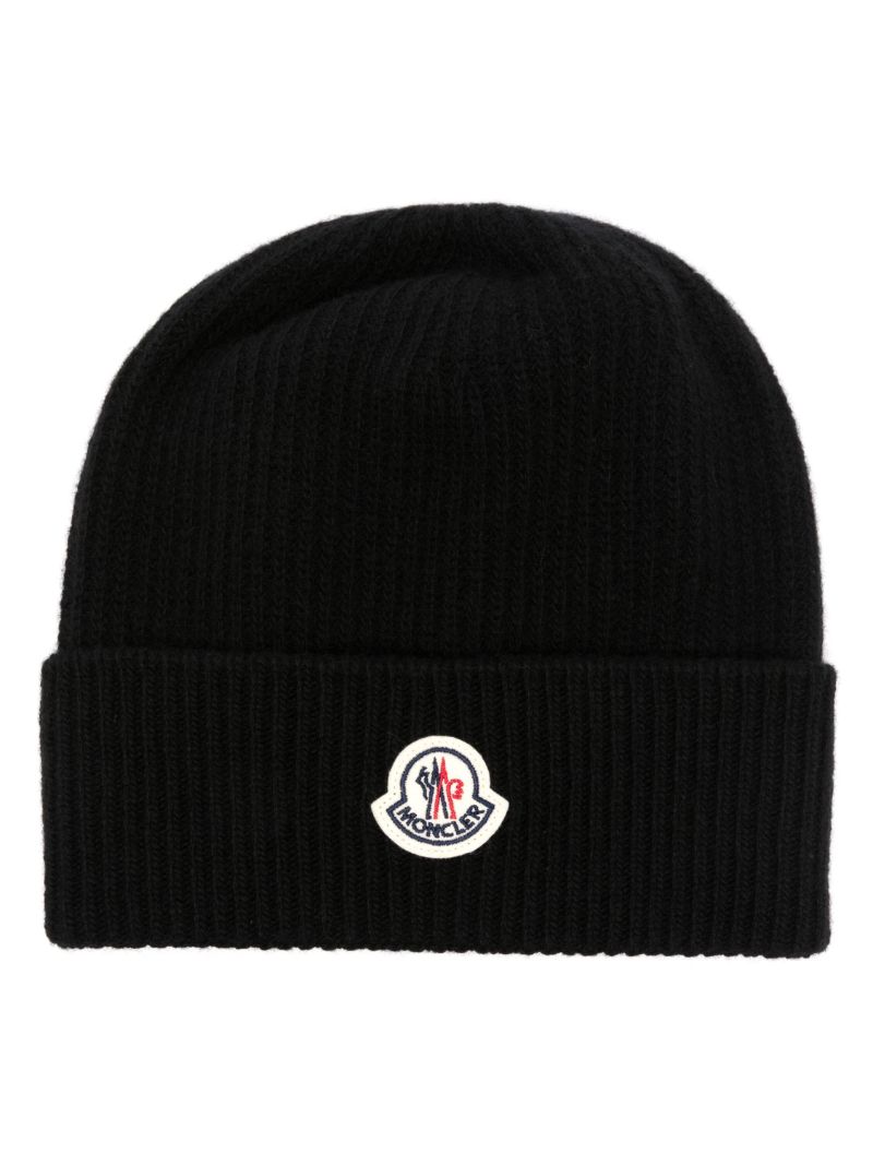 Black Ribbed-knit Beanie Hat