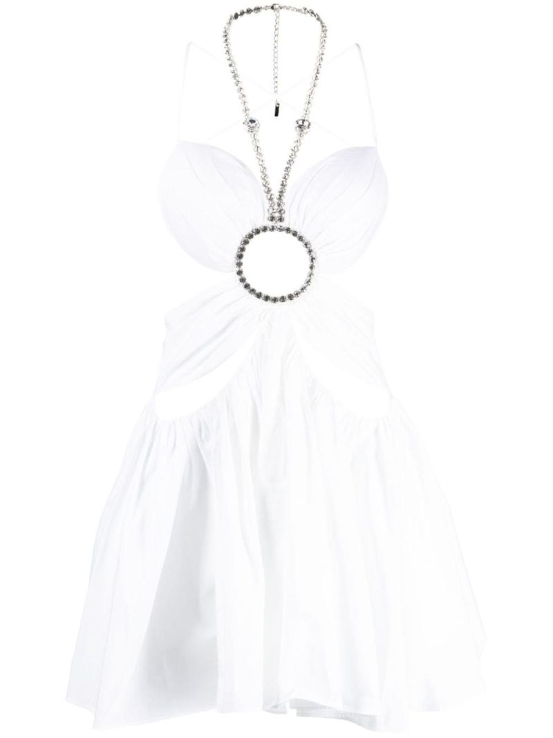 White Crystal-embellished Cotton Mini Dress