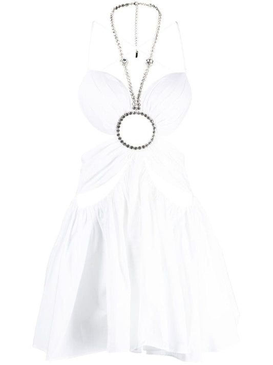 White Crystal-embellished Cotton Mini Dress