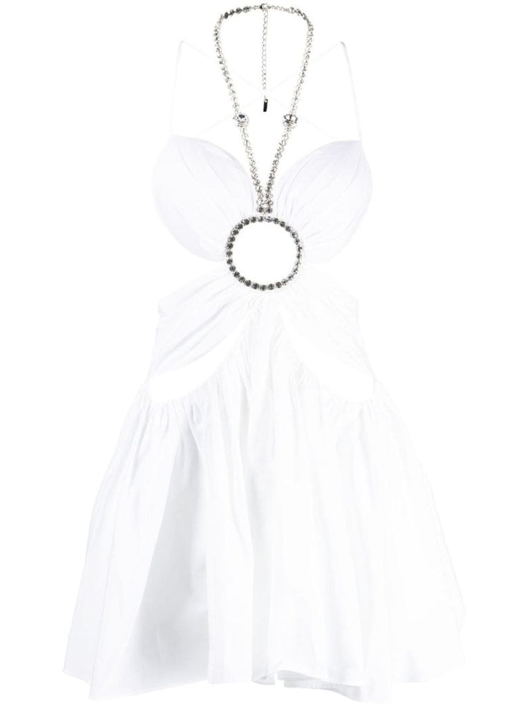 White Crystal-embellished Cotton Mini Dress