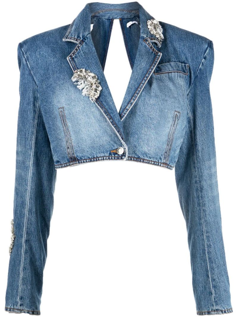 Blue Crystal-embellished Denim Jacket