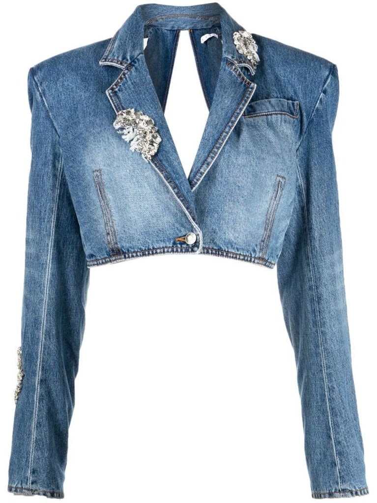 Blue Crystal-embellished Denim Jacket