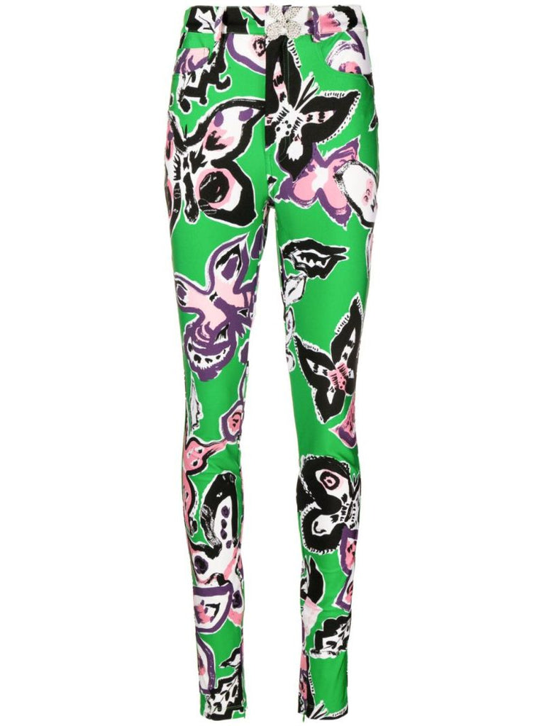 Green Butterfly-print High-rise Leggings