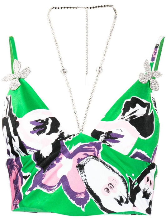 Green Butterfly Abstract-print Cropped Top