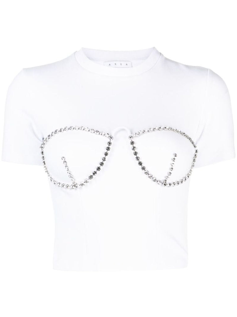 White Crystal-embellished Cropped T-shirt