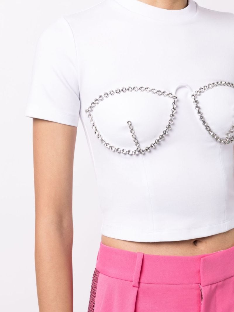 White Crystal-embellished Cropped T-shirt