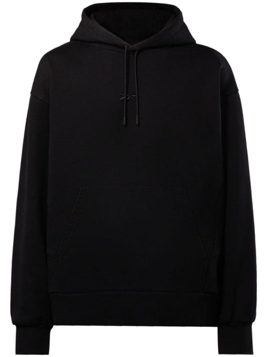 Black Logo Embroidered Cotton Hoodie