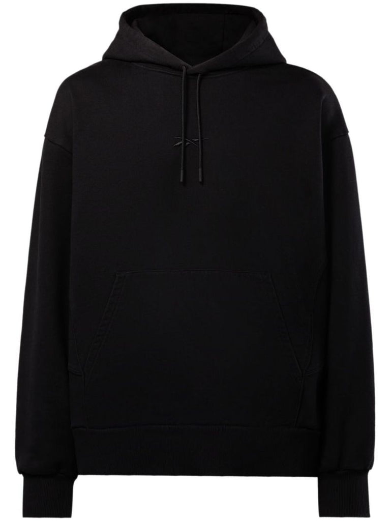 Black Logo Embroidered Cotton Hoodie
