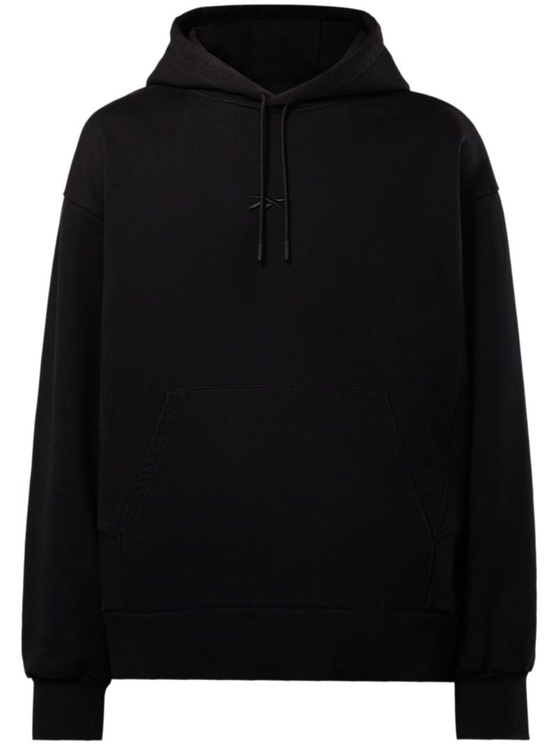 Black Logo Embroidered Cotton Hoodie