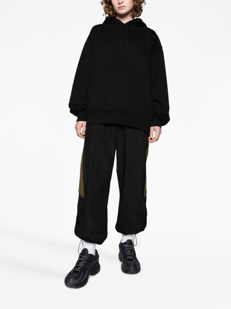 Black Logo Embroidered Cotton Hoodie