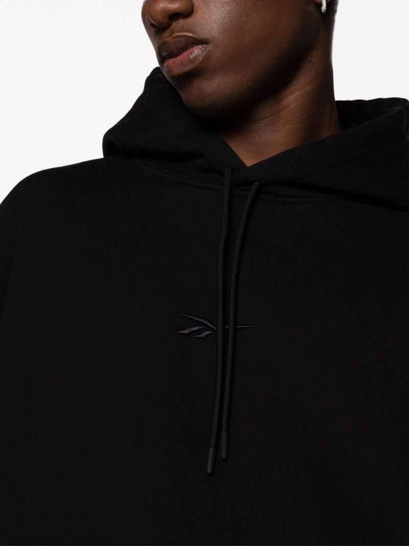Black Logo Embroidered Cotton Hoodie