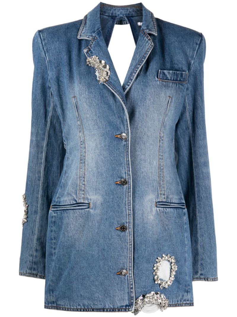 Blue Crystal-embellished Denim Blazer Dress