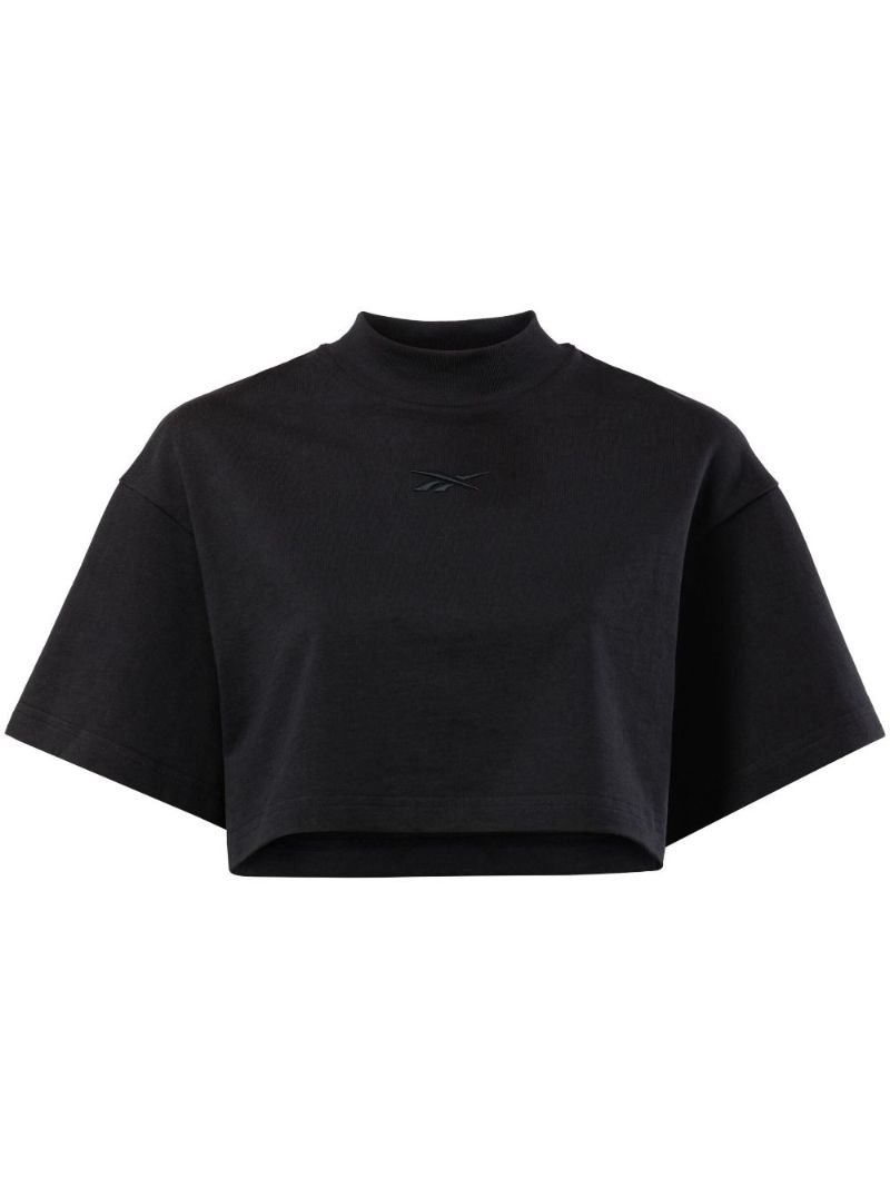 Black Vector Cropped Cotton T-shirt
