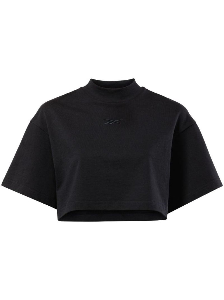 Black Vector Cropped Cotton T-shirt