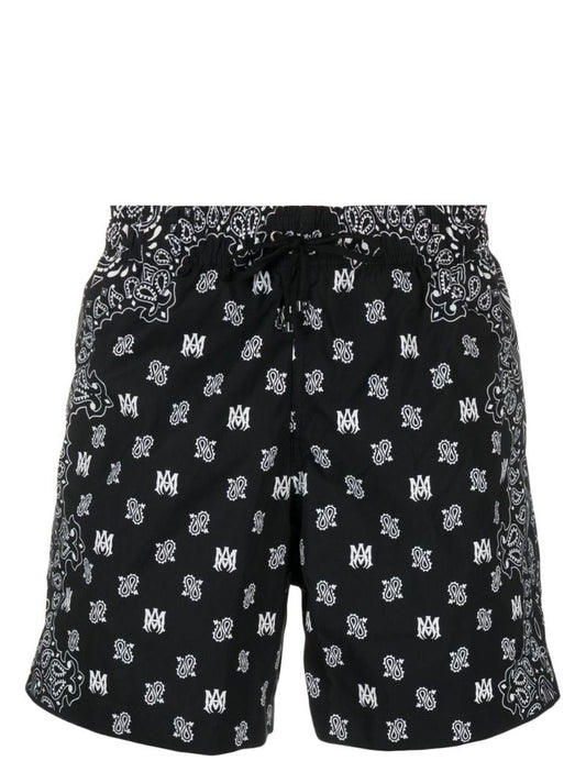 Black Bandana Print Swim Shorts