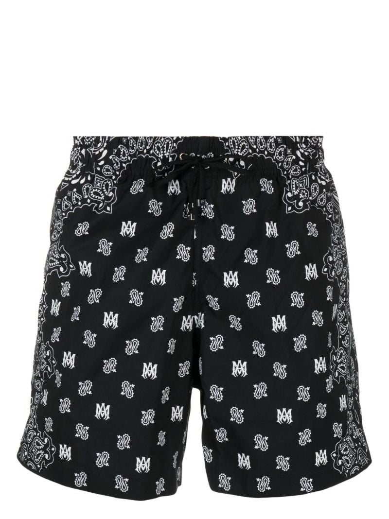 Black Bandana Print Swim Shorts
