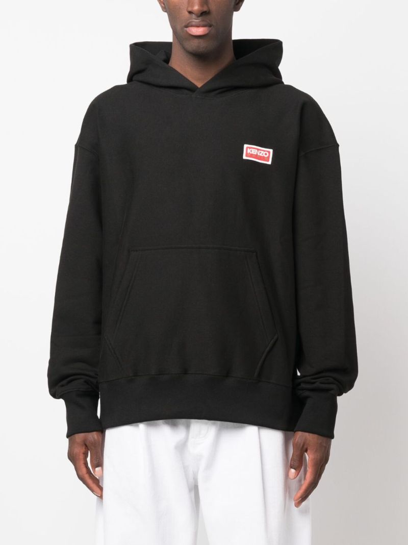 Black Logo Patch Cotton Hoodie