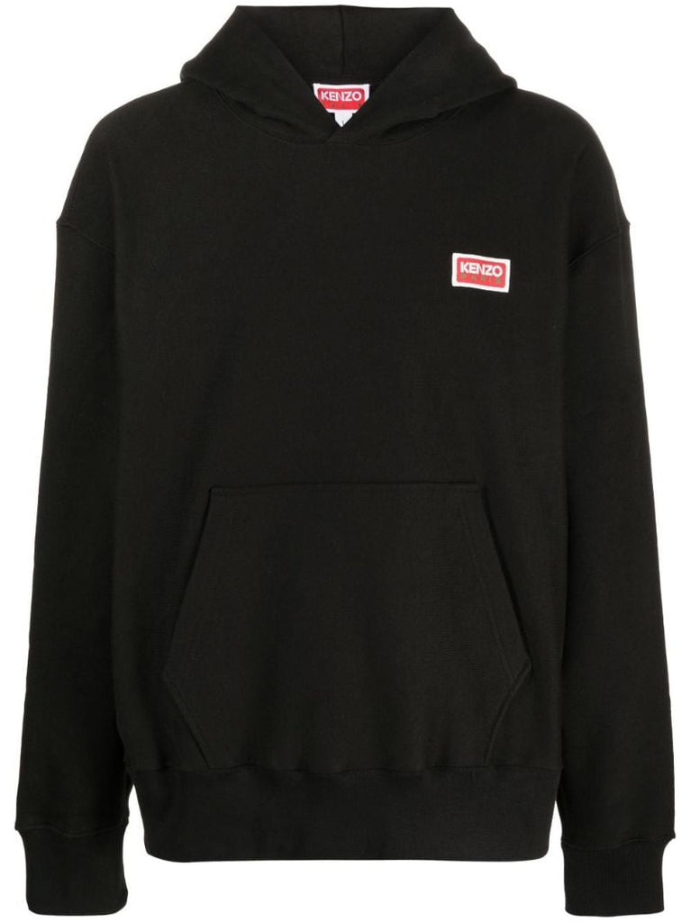 Black Logo Patch Cotton Hoodie