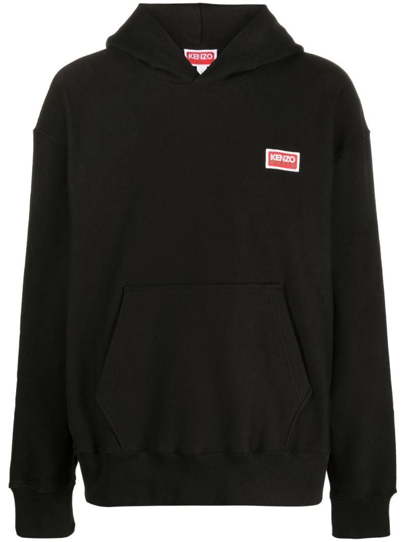 Black Logo Patch Cotton Hoodie