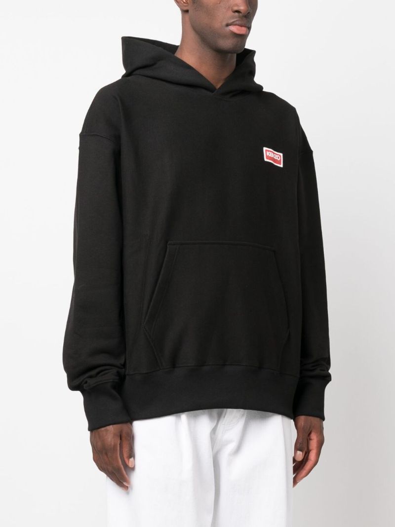 Black Logo Patch Cotton Hoodie