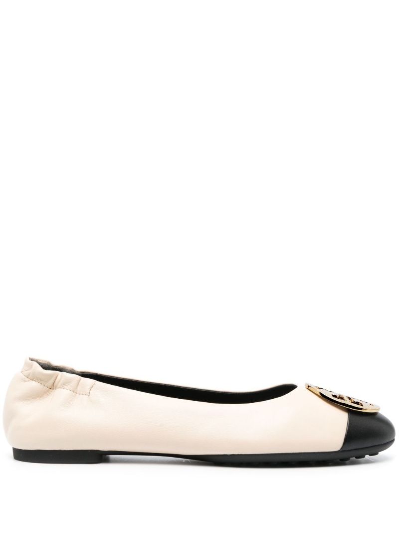 Neutral Claire Leather Ballerina Shoes