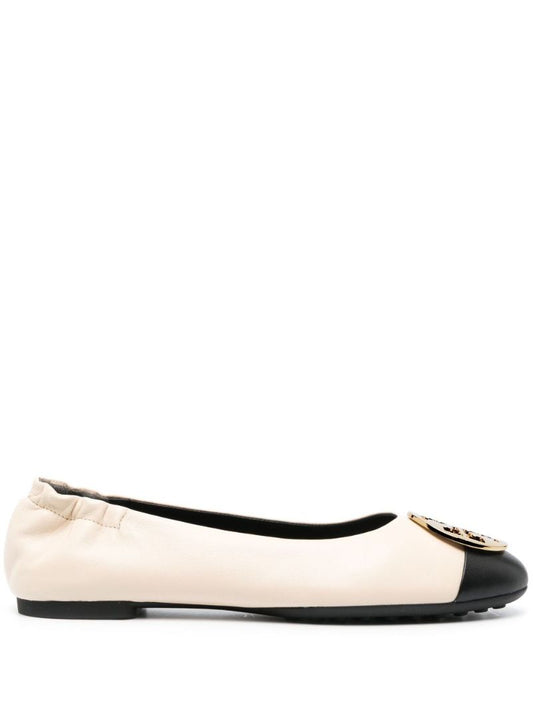 Neutral Claire Leather Ballerina Shoes