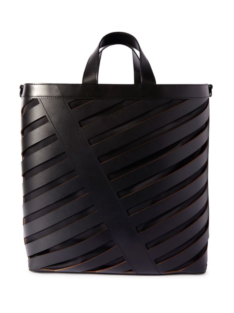 Black Diag Cut-out Leather Tote Bag
