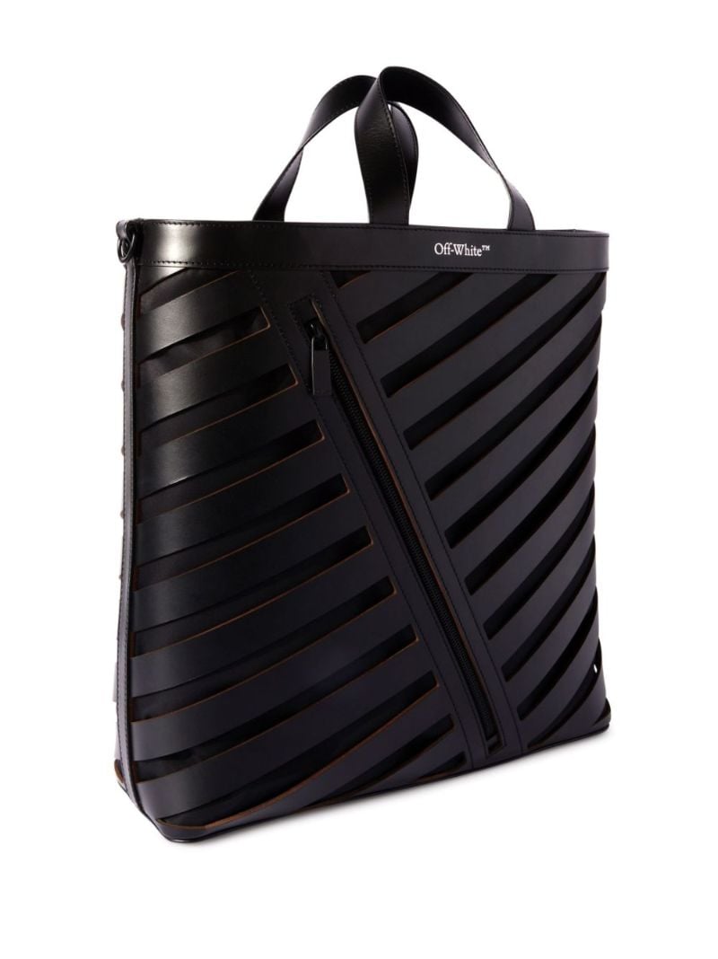 Black Diag Cut-out Leather Tote Bag