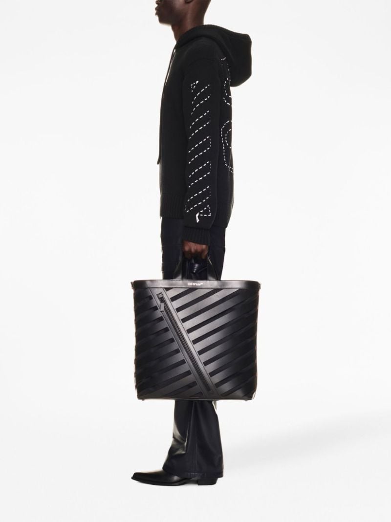 Black Diag Cut-out Leather Tote Bag