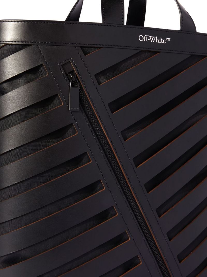 Black Diag Cut-out Leather Tote Bag