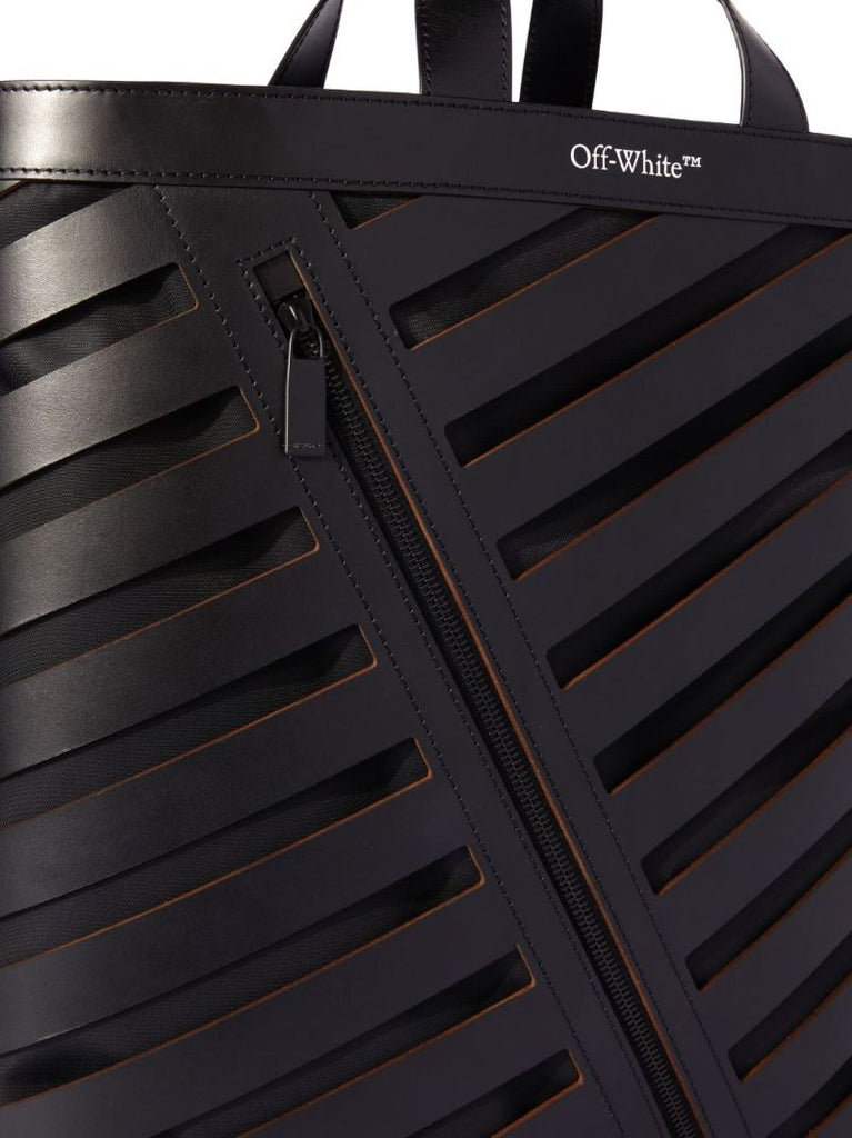 Black Diag Cut-out Leather Tote Bag