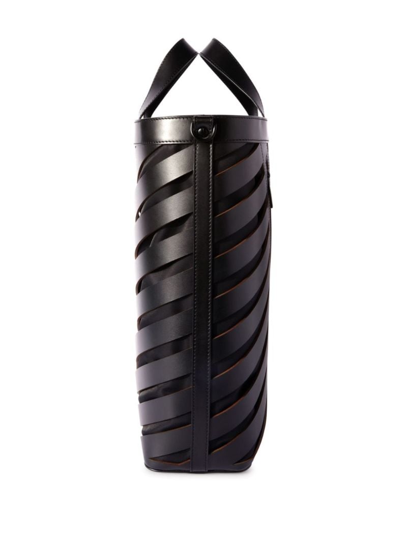 Black Diag Cut-out Leather Tote Bag