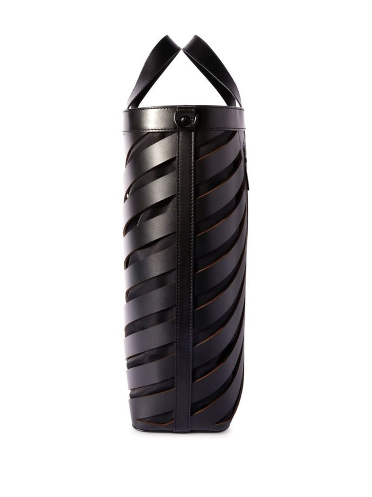 Black Diag Cut-out Leather Tote Bag