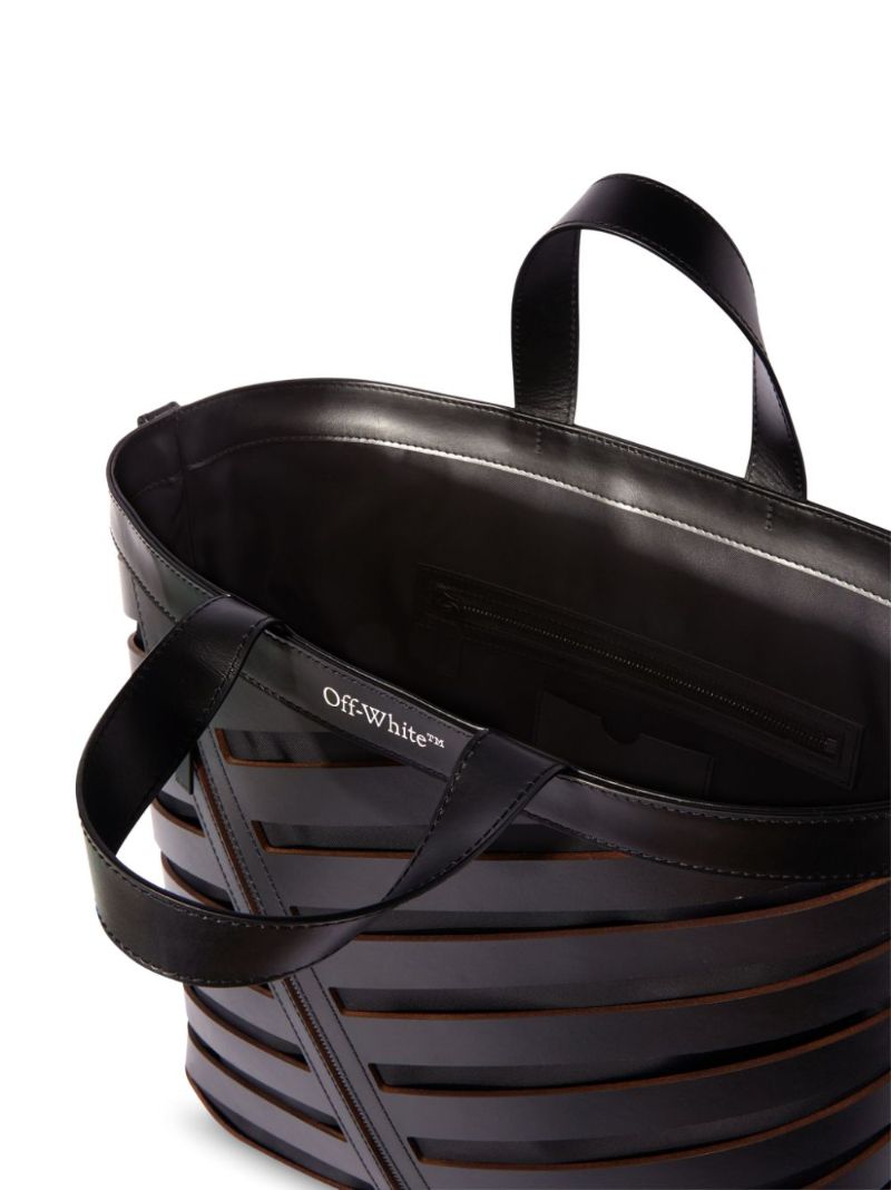 Black Diag Cut-out Leather Tote Bag