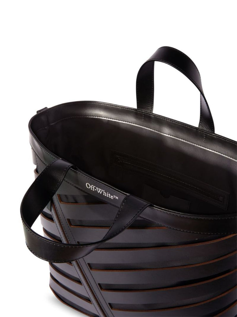Black Diag Cut-out Leather Tote Bag