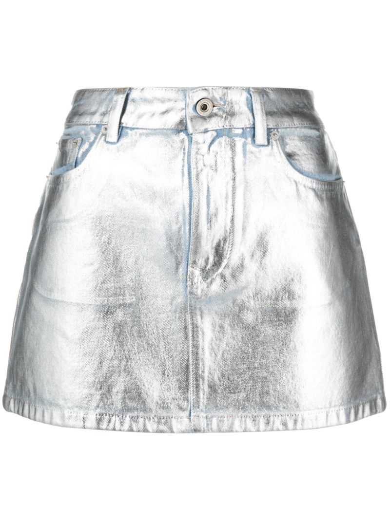 Silver Metallic Denim Skirt