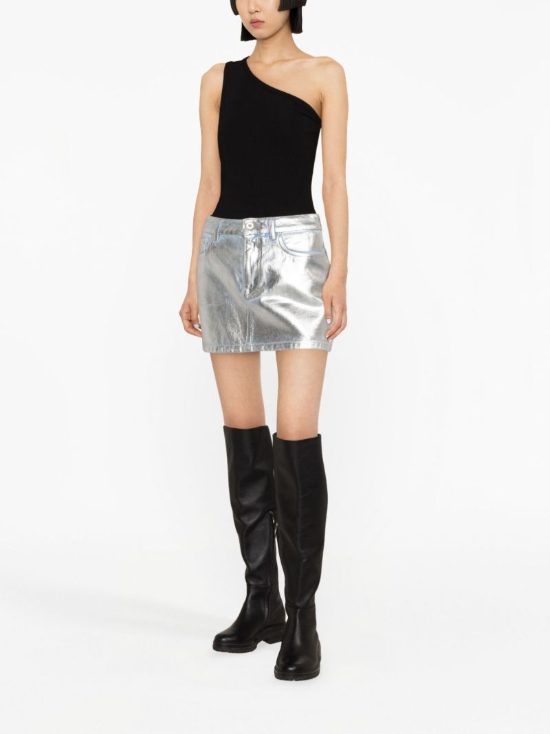 Silver Metallic Denim Skirt