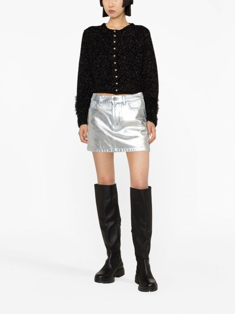 Black Cropped Metallic-knit Jacket