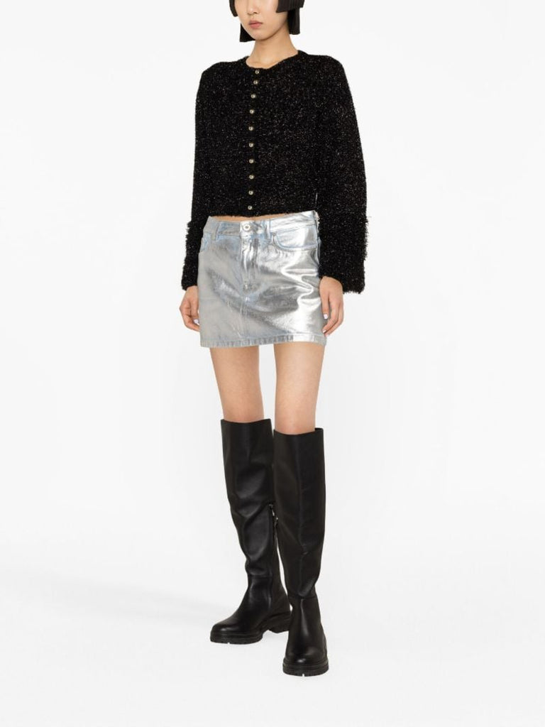 Black Cropped Metallic-knit Jacket
